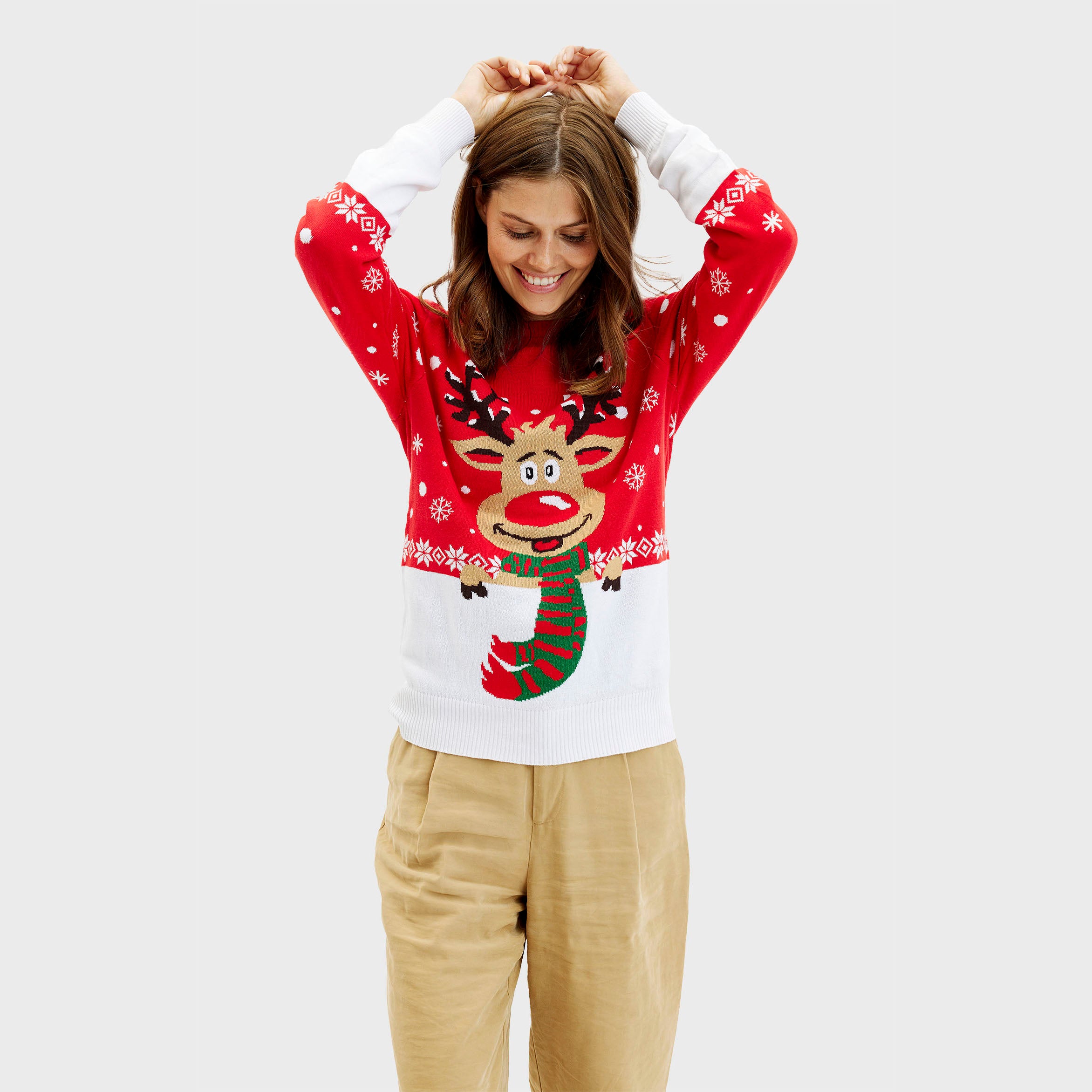 Pull De Noël De Rudolphe Rouge - Femme.